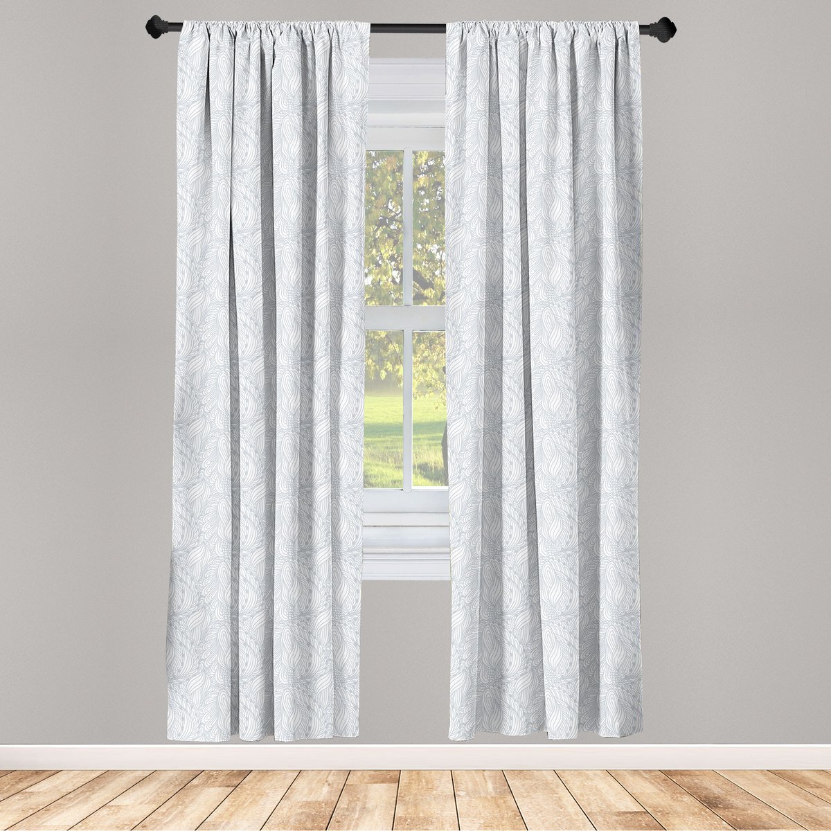 ABAKUHAUS Gordijnpaneel – 2x75x245 cm – Grijs-Wit – Microfaser