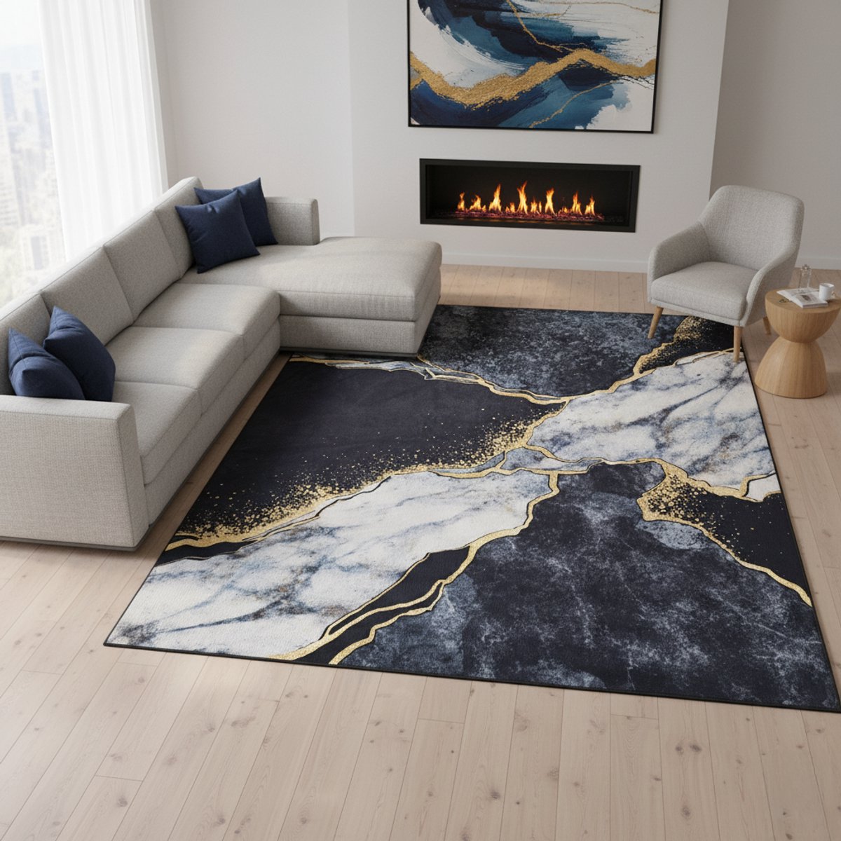 Tapiso Nora Vloerkleed Abstract Marmer Design Grijs Zwart Woonkamer Kleed Slaapkamer Antis