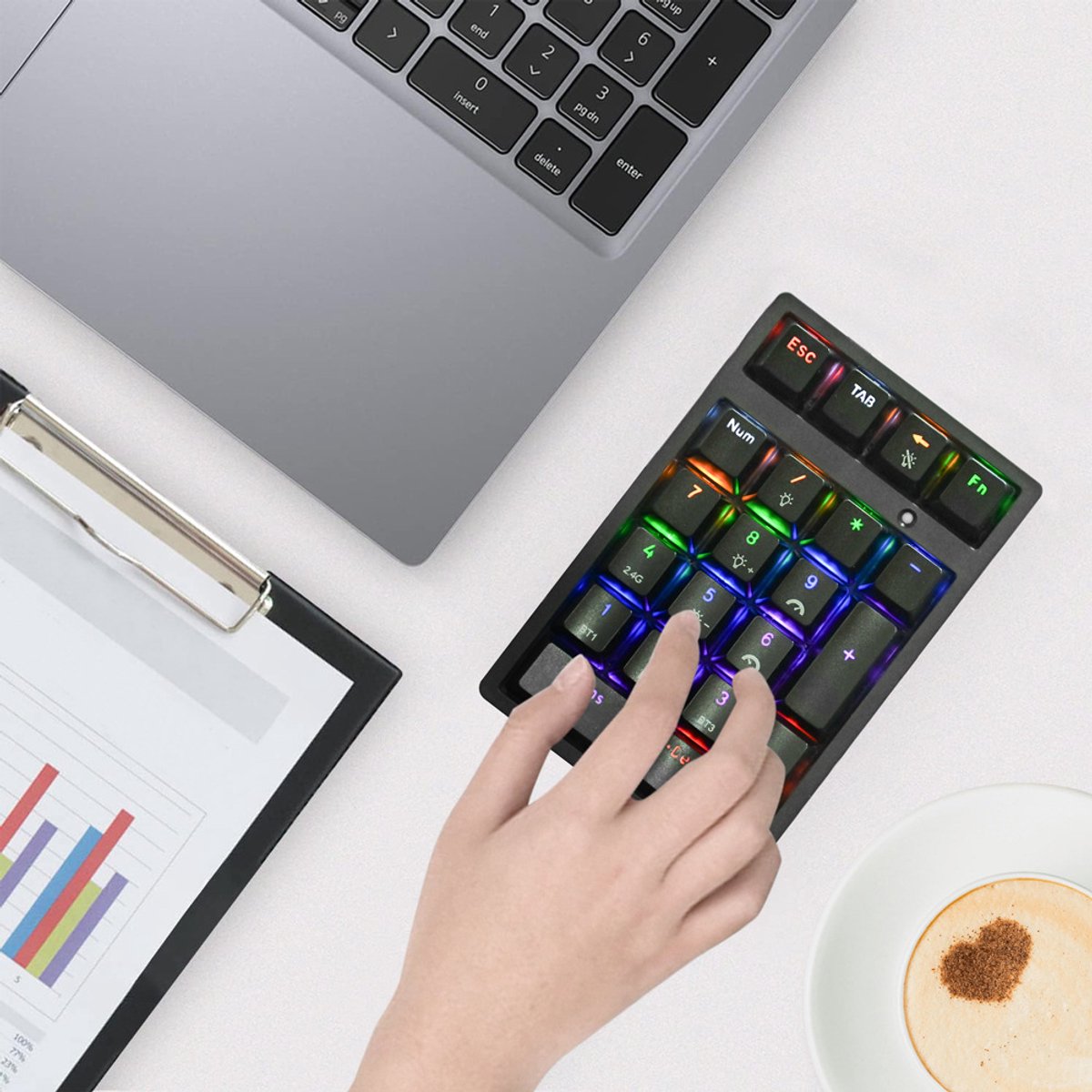Bluetooth digitaal mechanisch toetsenbord met blauwe schakelaars, extern USB-toetsenbord voor laptops