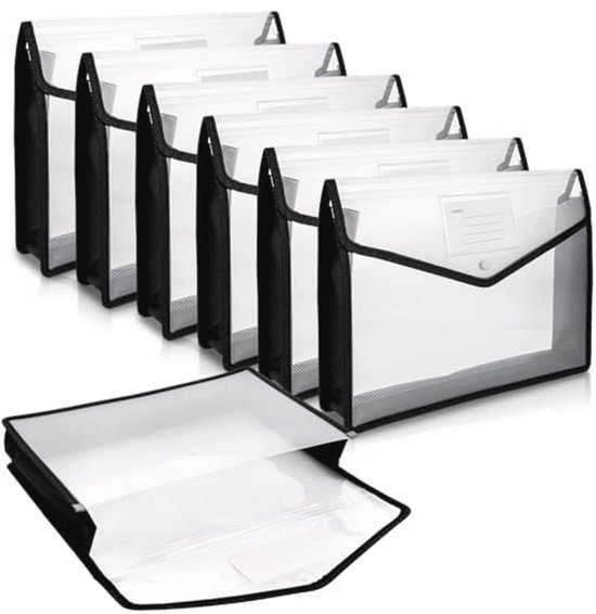 LYNNRICK 12 stuks A4 bindzakken, uitbreidbare enveloppen, transparante kunststof enveloppen voor ringmappen, drukknop