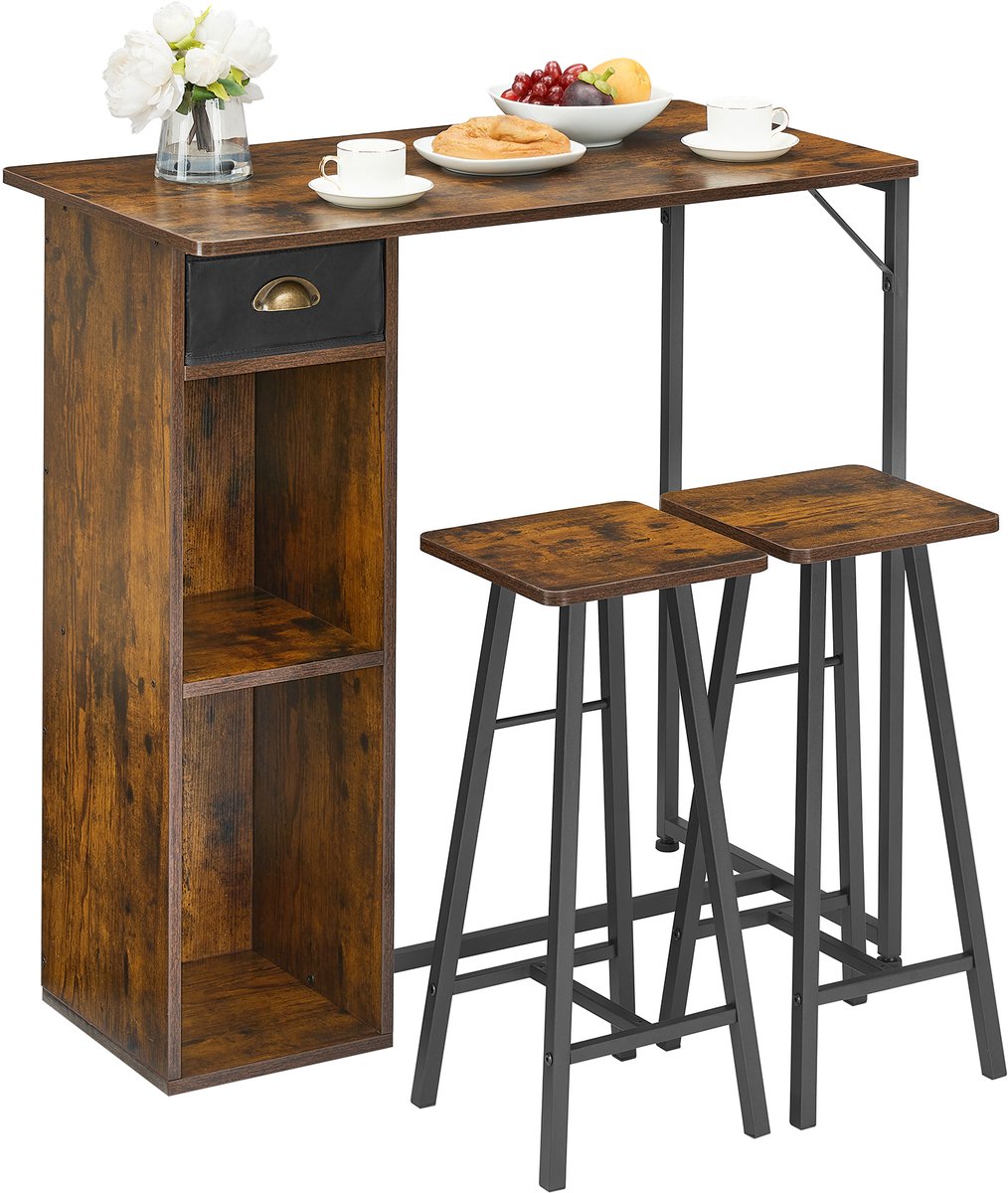 Bartafel- en barkrukkenset - bruin - Bartafel 91×50×91 cm - 2 barkrukken 27×27×60 cm (L×B×H)