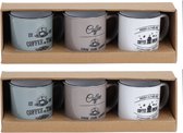 Excellent Houseware Koffiemok Cosy - set van 6x - groen / beige / wit - 330 ml - mokken - keramiek