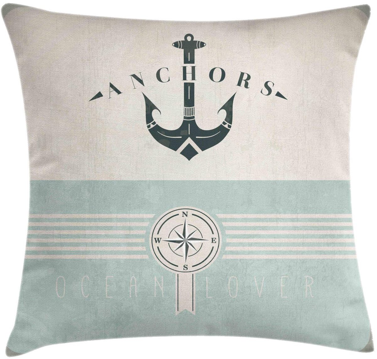 ABAKUHAUS Nautische kussenhoes – Vintage anker – 45x45 cm Seafoam Seafoam Beige Schwarz