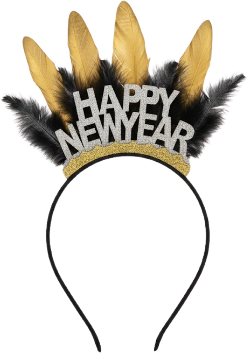 Happy New Year Diadeem - Veren - Zwart - Goud