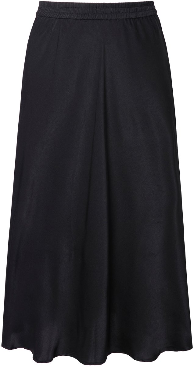 Studio Untold - Dames - Midirok A-lijn glanzend satijn - Zwart - Maat 46+