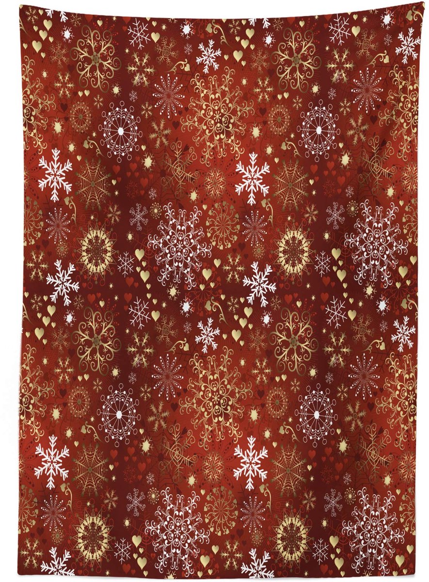 ABAKUHAUS Winter Tafellaken – Satijn Tafellaken 140x240 cm – Wasbaar, Waterdicht – Vermiljoen Geel Wit