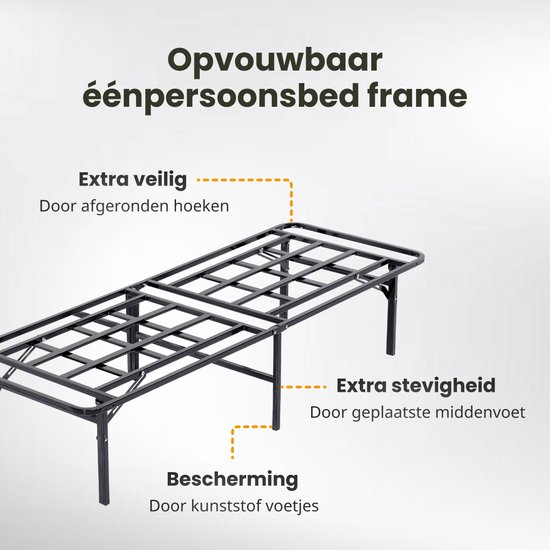 AirSleeperz® opvouwbaar Bedframe Joost Premium - Zwart - 90x200 cm - 1 persoons vouwbed - Heavy duty: draagkracht 130 kg