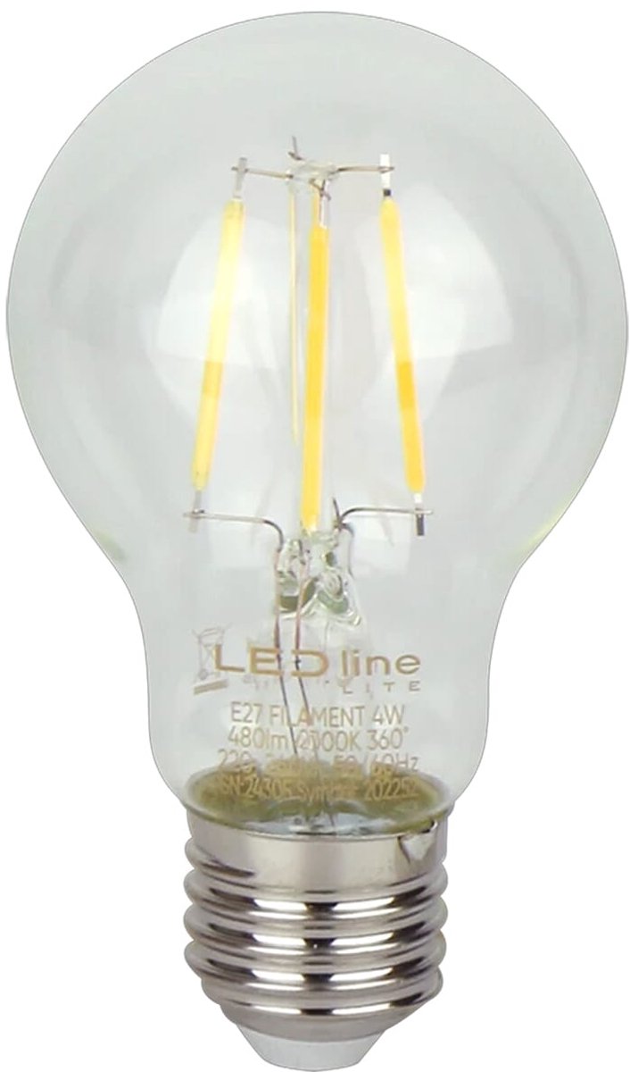 LED line LITE LED Filament Lamp A60 E27 - 4W (vervangt 40W) - 480lm - Ø60mm - 230V - Energiezuinig