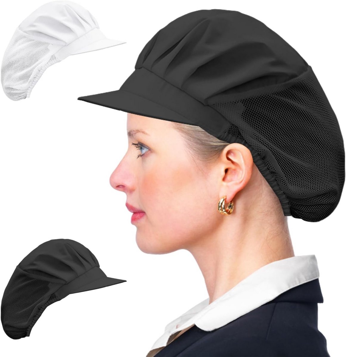 Set van 2 Professionele Koksmutsen - Witte en Zwarte Keukenmuts voor Koks en Horeca - Ademend en Comfortabel
