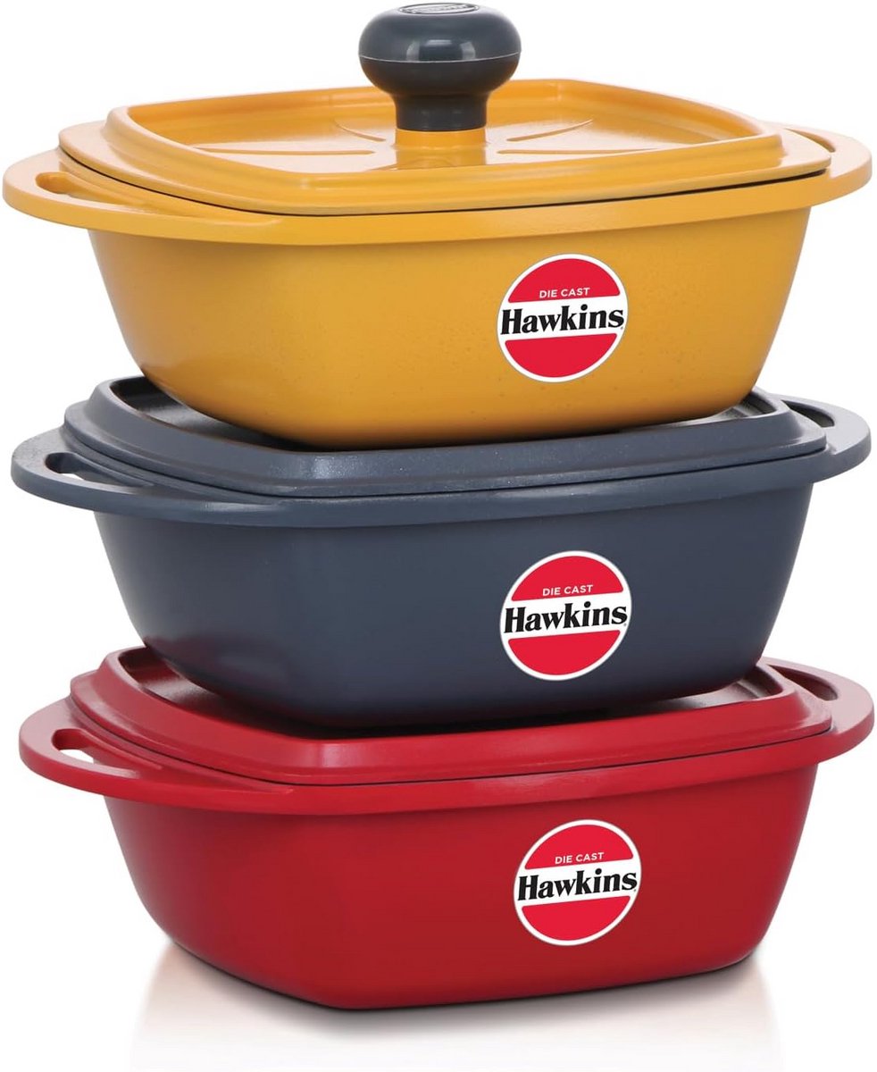 Set van 3 Ovenschalen Vierkant Gietijzer voor Koken en Serveren
