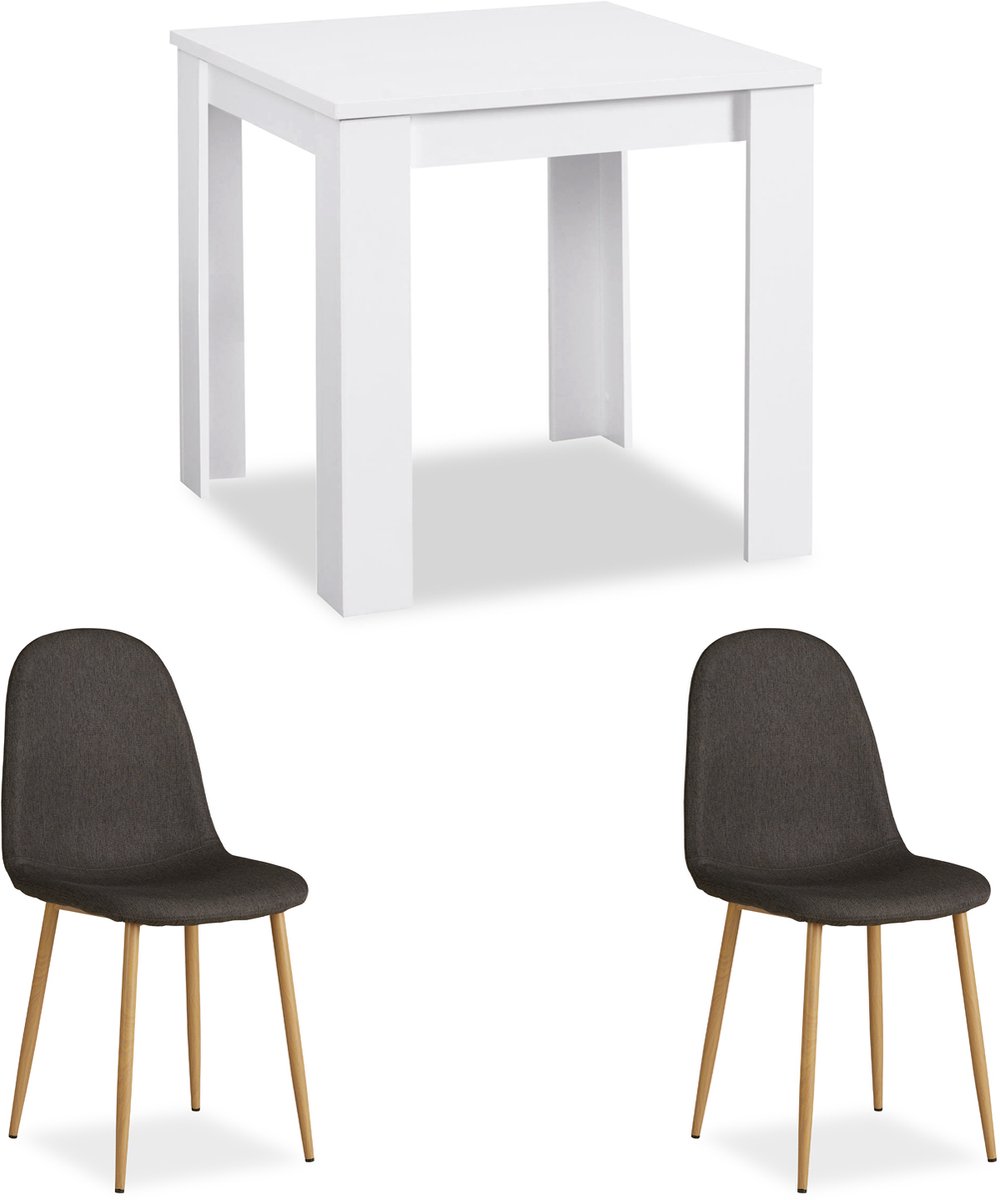 Homestyle4u Eethoeken - 80x80 cm - met 2 stoelen - Eettafel wit - Stoel antraciet