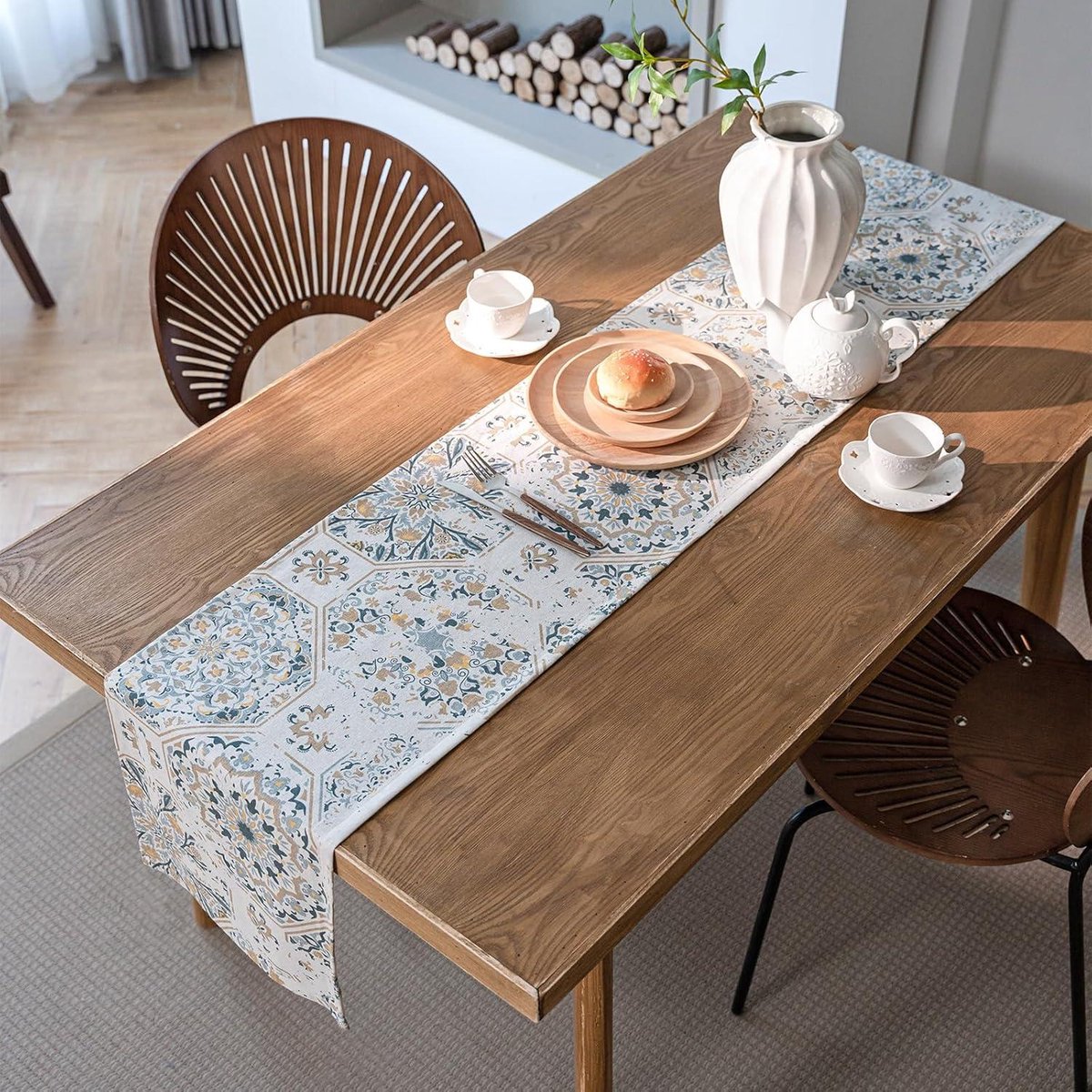 Cosensi - Boho tafelloper beige 30x180 cm voor keuken en bruiloft