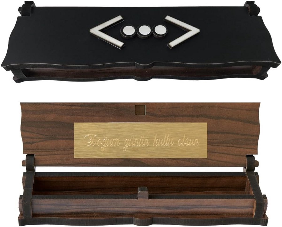 Houten Binnendoos voor Gebedssnoeren (Tesbih) en Sieraden, Handgemaakt met Gravure