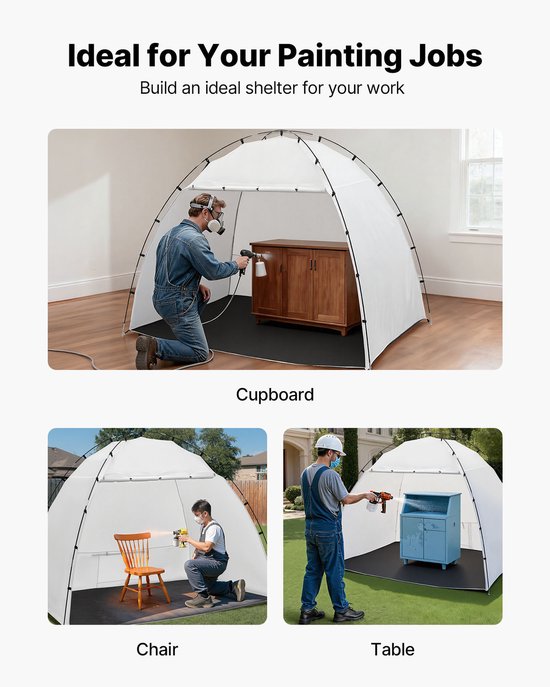 Draagbare spuitcabine, 233 x 172 x 190 cm spuitcabine met vloer en gaas, ruime tent van Oxford-stof voor het schilderen van meubels zoals kasten, stoelen en tafels van Merkloos — afbeelding 3