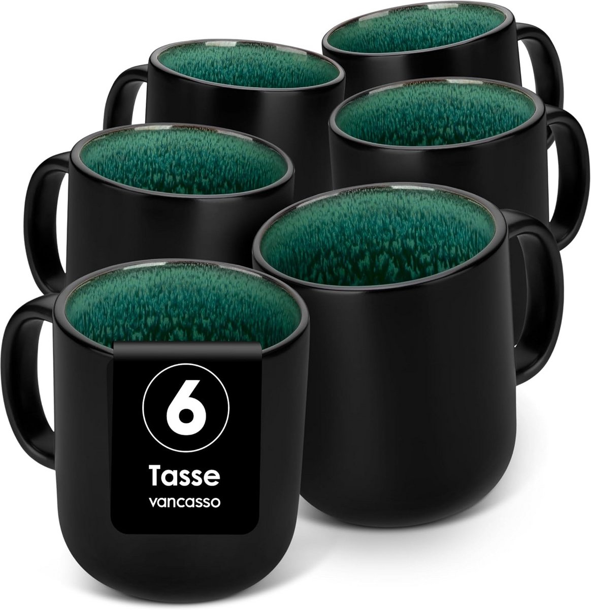 Set van 6 Aardewerken Koffiekopjes (480ml) - Grote Keramische Mokken in Groen