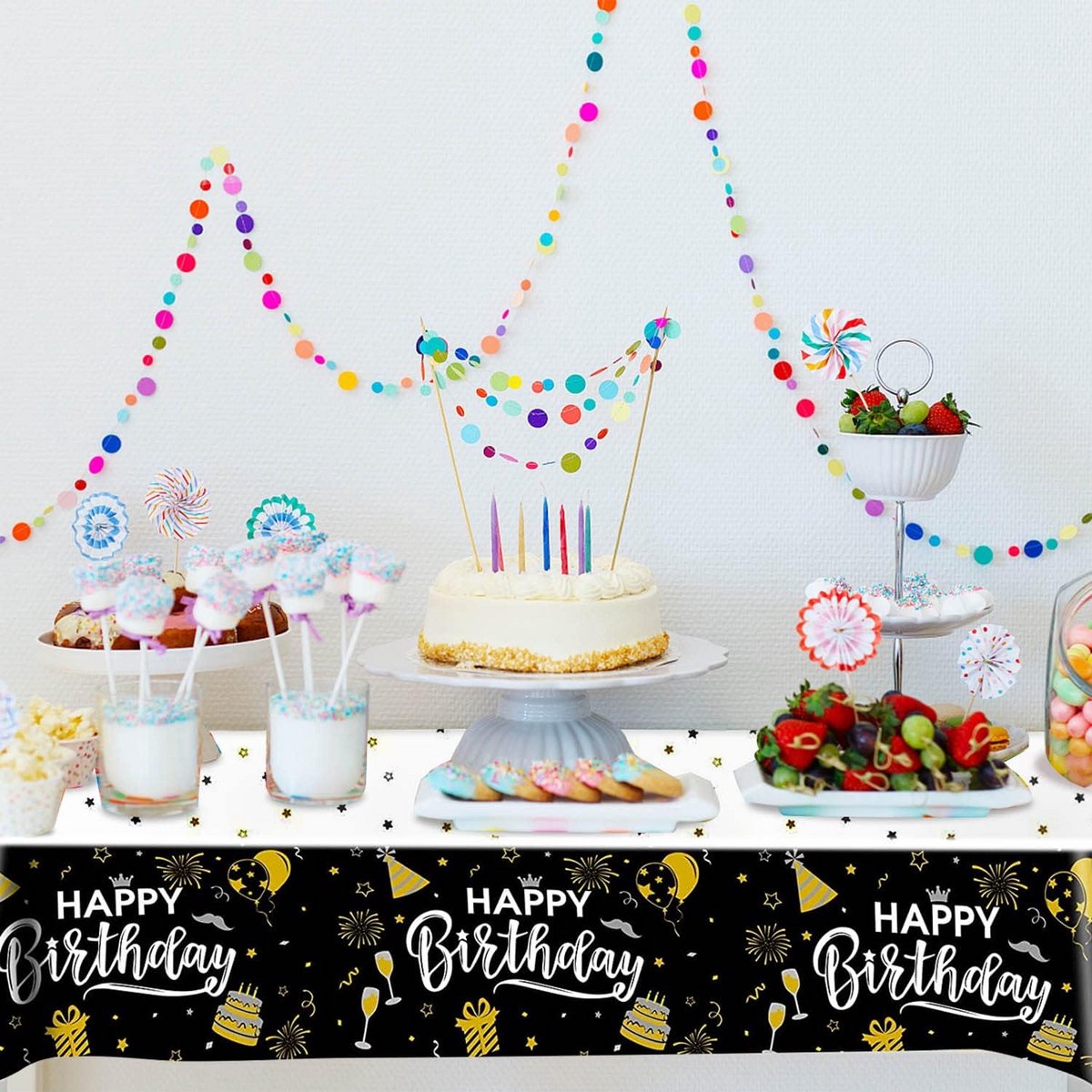 Set van 3 Zwarte Wegwerp Tafelkleden voor Feesten en Verjaardagen (274 x 137 cm)