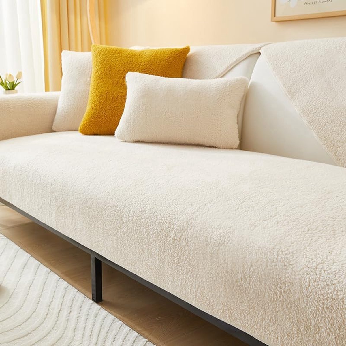 Stunq® Fluwelen bankovertrek, voor 1-, 2-, 3-, 4-zits, L-vormige bankovertrek, voor huisdieren en honden, antislip, bankbeschermer 90 x 180 x 1h cm Beige