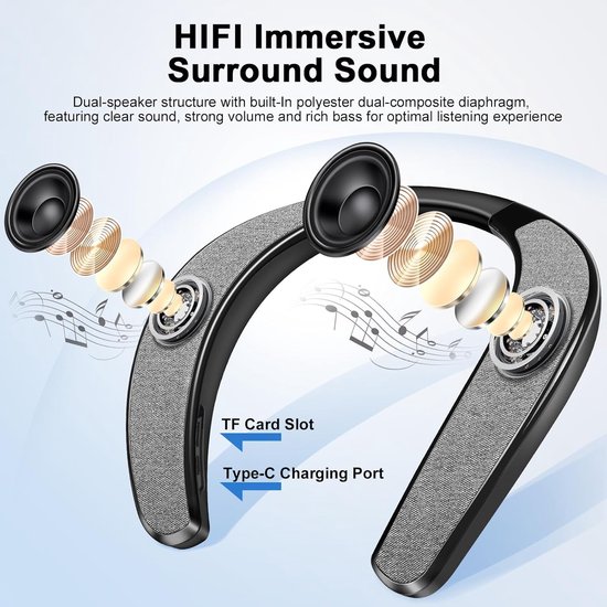 Speaker - Bluetooth speaker - Bluetooth nekbandluidspreker - bluetooth speaker draadloos - draagbare draadloze luidspreker met ingebouwde microfoon en TF-kaartsleuf, 12 uur speeltijd, 3D stereo surround sound — afbeelding 3