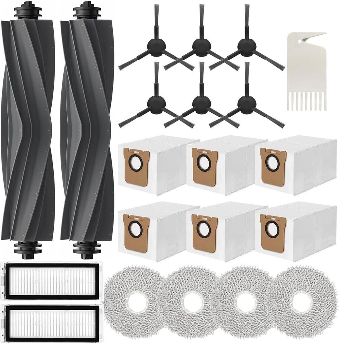 Geschikt voor Dreame L20 Ultra/L20 Ultra Complete accessoireset bevat: 2 rolborstels, 6 stofzakken, 4 dweilpads, 6 zijborstels en 2 filters. Het betreft een reserveonderdelen- en accessoireset geschikt voor robotstofzuigers.