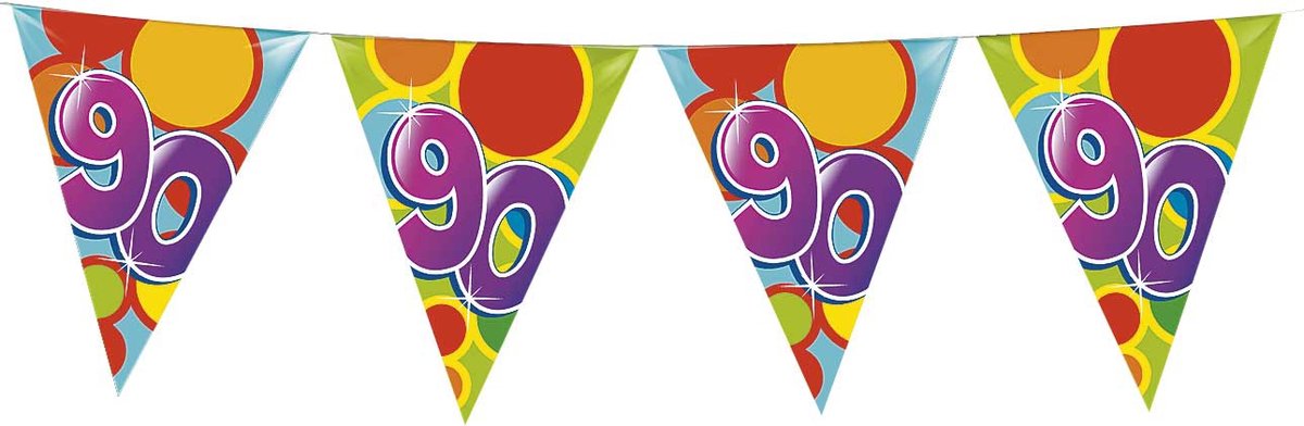 Haza Leeftijd verjaardag thema vlaggenlijn - 90 jaar - plastic - 10 meter - feest vlaggetjes — afbeelding 4