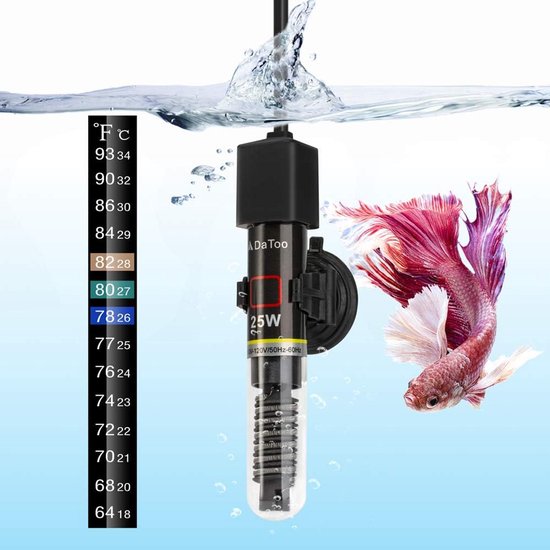 Mini Aquarium Heater 25W met Gratis Temperatuursticker - Geschikt voor Kleine Vissenkommen en Aquaria (1 tot 5 Gallon)