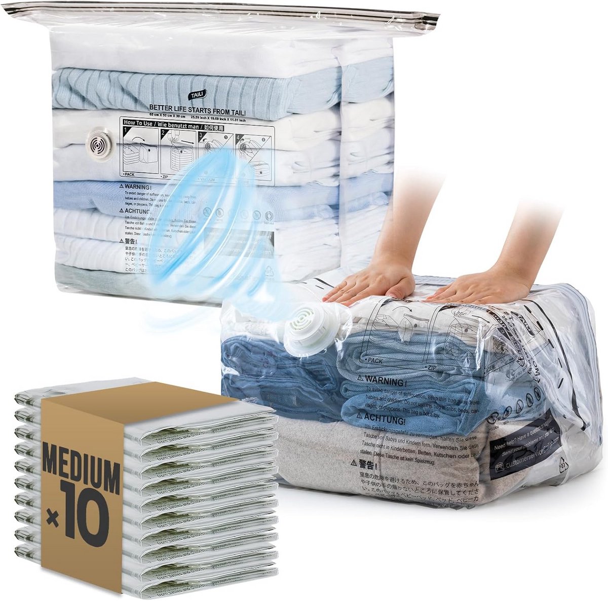 Vacuüm Opbergzakken voor Reizen en Koffers - Set van 10 Herbruikbare Zakken