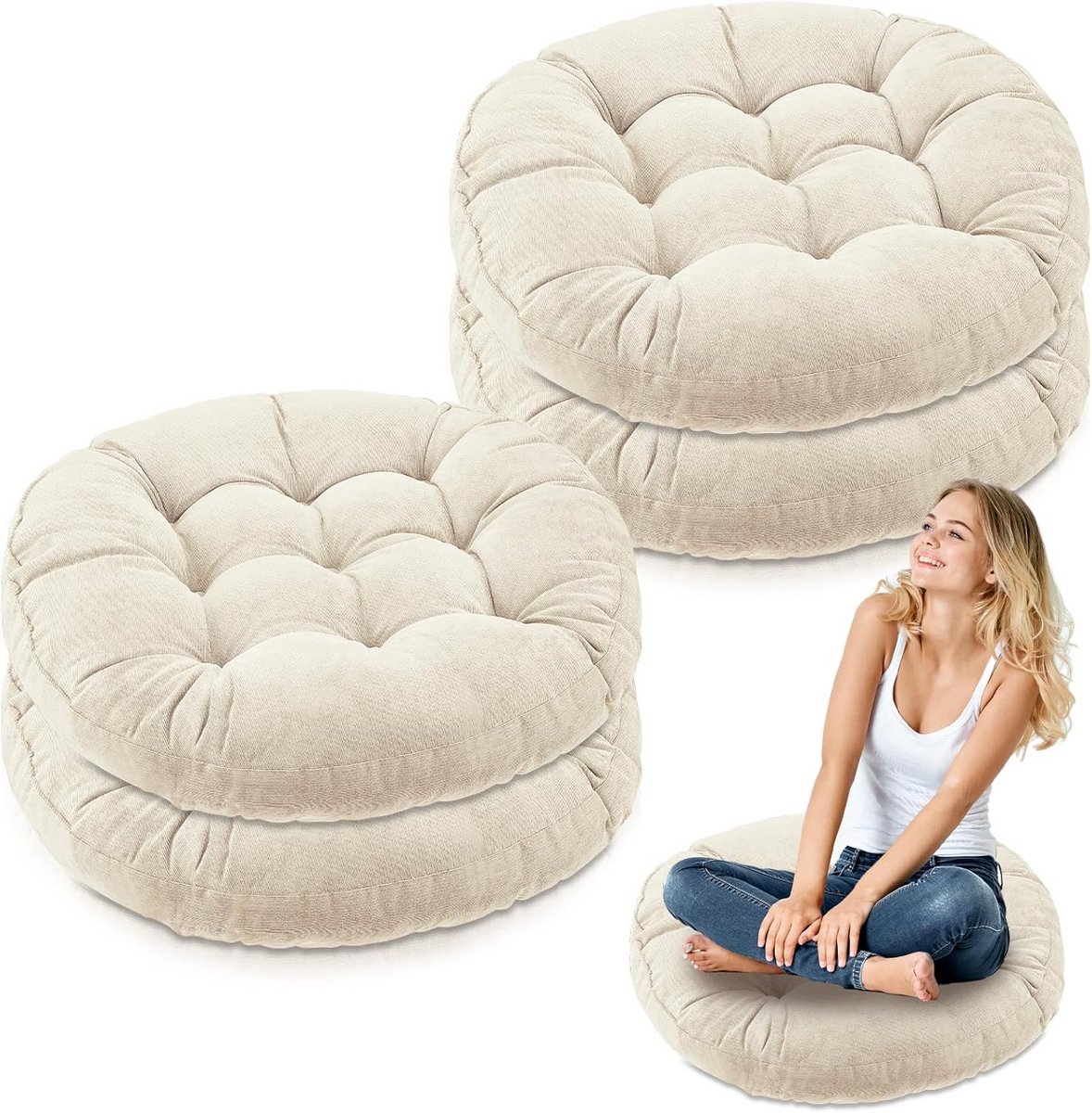 Set van 4 Grote Ronde en Vierkante Zitkussens voor Vloercomfort