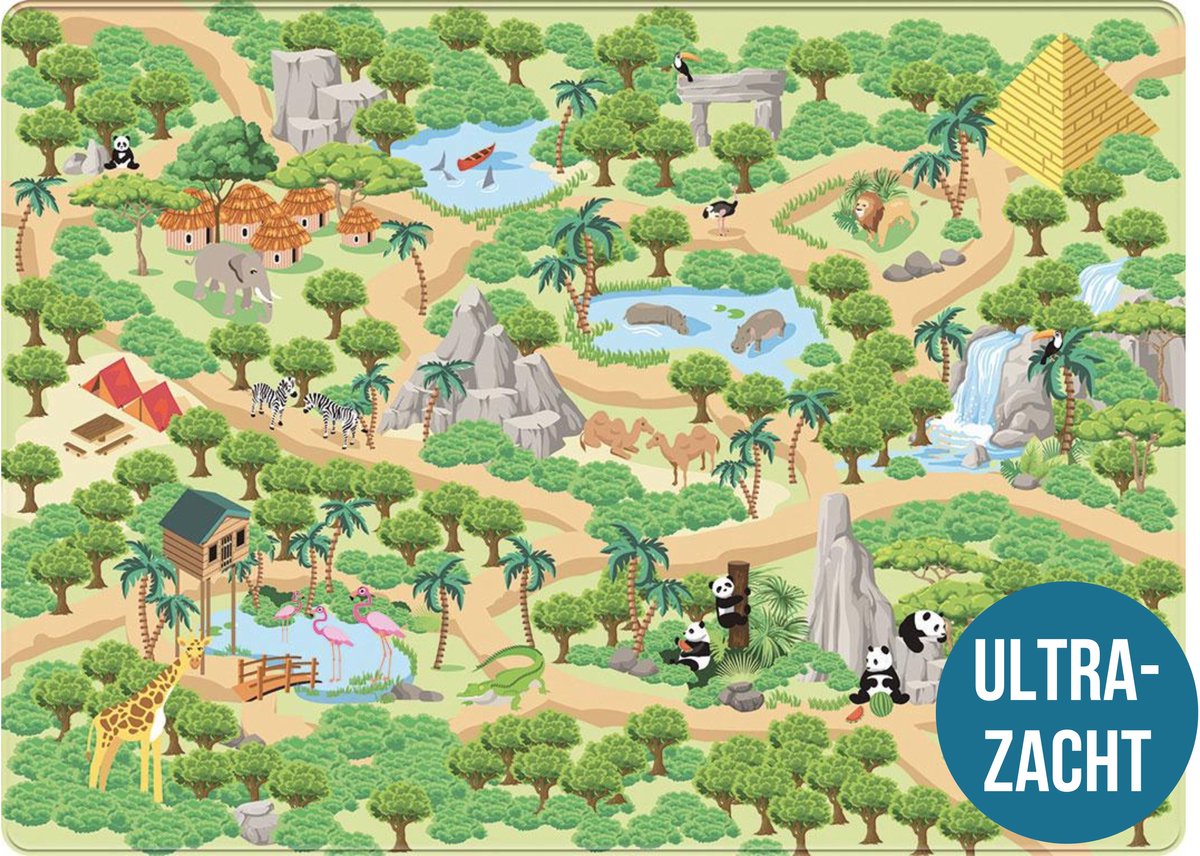 Mats & Joy Jungle Safari Speelmat 130x180cm - Fluweelzacht wasbaar