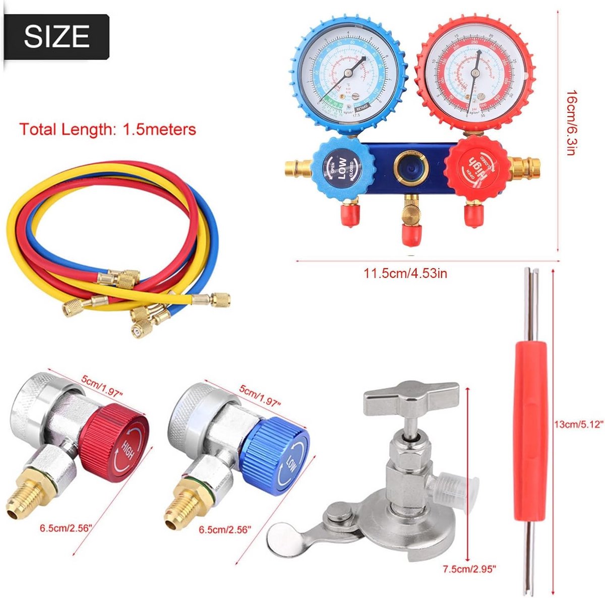 AC Koelingsmeters Set met Manometer en Laadslang voor Auto Airconditioningsystemen