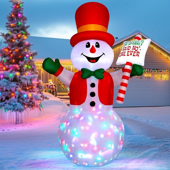 sneeuwpop decoratie - met LED verlichting en een bewegende schaatser in het midden - 2