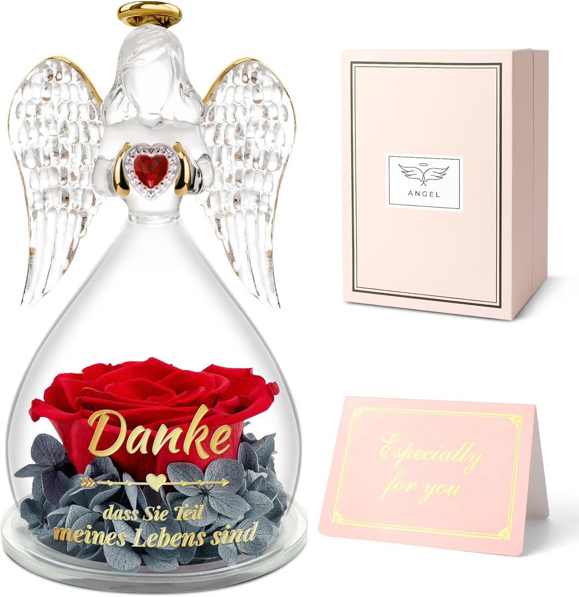 Eeuwige Roos met Engelbeeldje als Origineel Cadeau voor Vrouw of Mama