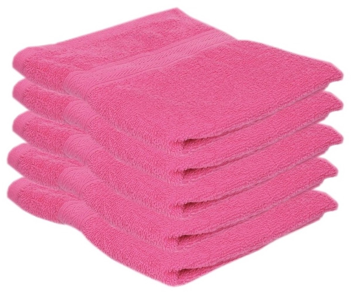 Jassz badkamer handdoeken - 5x - fuchsia roze - 50 x 100 cm - huishoud textiel - 420 gram - 100% katoen - badhanddoeken