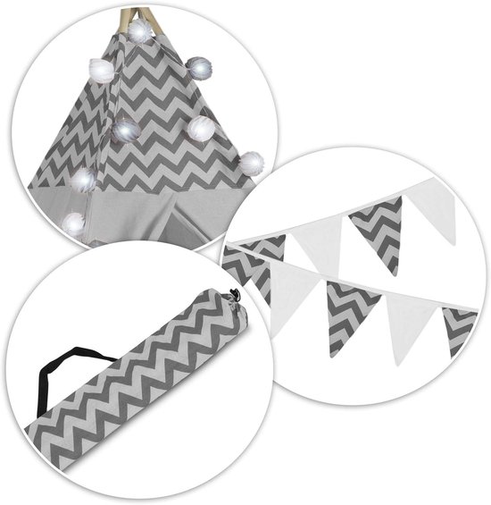 Tenda Tipi In Tela Per Bambini 120x120x160 Cm – Con Sfera In Feltro E Luci A Stella, Per Lettura E Gioco