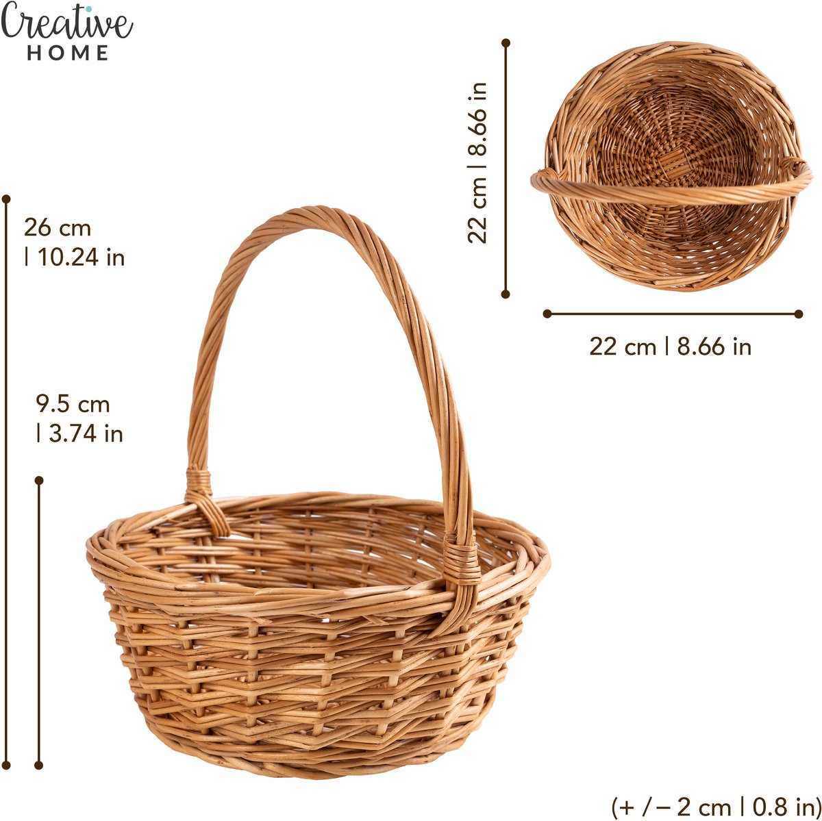 Creative Home Kleine Rieten Mand met Handvat | 22 x 22 x 26 cm | Cadeau Picnic Pasen Doos Decoratie | Paasmandje Handgeweven — cadeau in Wonen & Interieur - foto 7