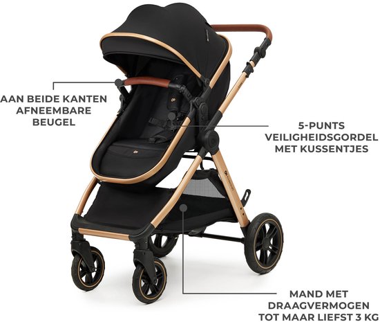 Kinderkraft ESME PRO 3-in-1 Kinderwagen - Beigekleurige multifunctionele combi met reiswieg, wandelwagen en autostoel - Zwart van Kinderkraft — afbeelding 2