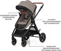 Beige Kinderkraft kinderwagen met afneembare beugel, 5-puntsgordel en grote boodschappenmand.