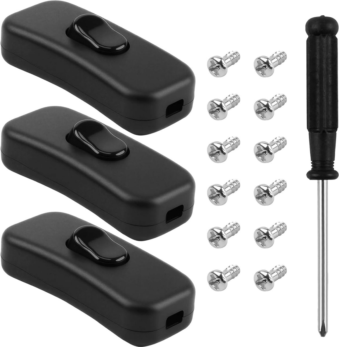 3 Pack Kabel Schakelaar - 250 V - Rocker Schakelaar - Inline Schakelaar - Tussen Schakelaar 2 en 3-Core - Aan/Uit Schakelaar 250 V - 2 A voor Lampen - Kleine Apparaten - Zwart - Inclusief