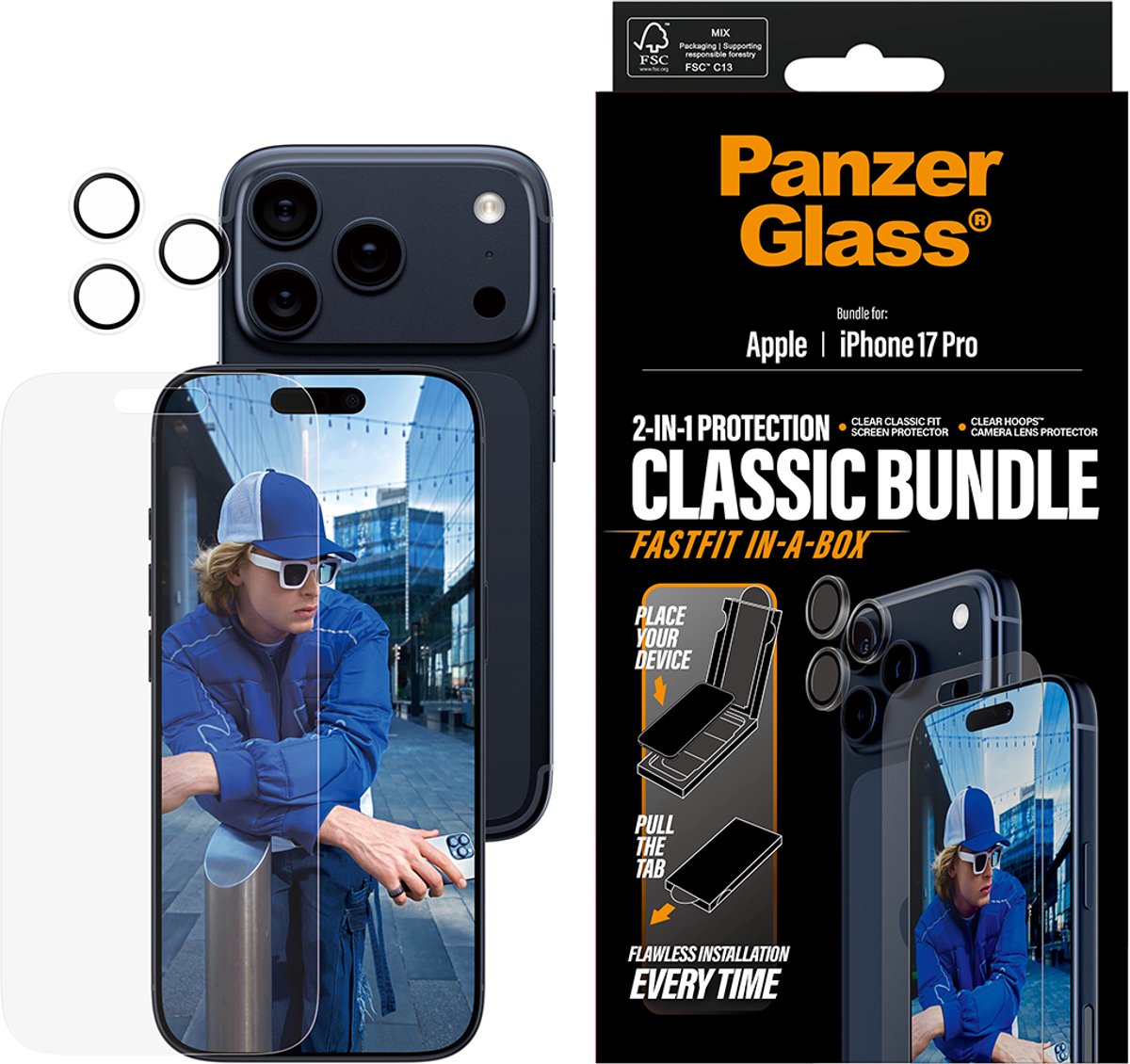 PanzerGlass Classic 2 in 1 bundel iPhone 17 Pro screen en camera protector
