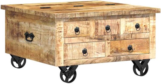 Table basse bois de manguier brut 70x70x40 cm