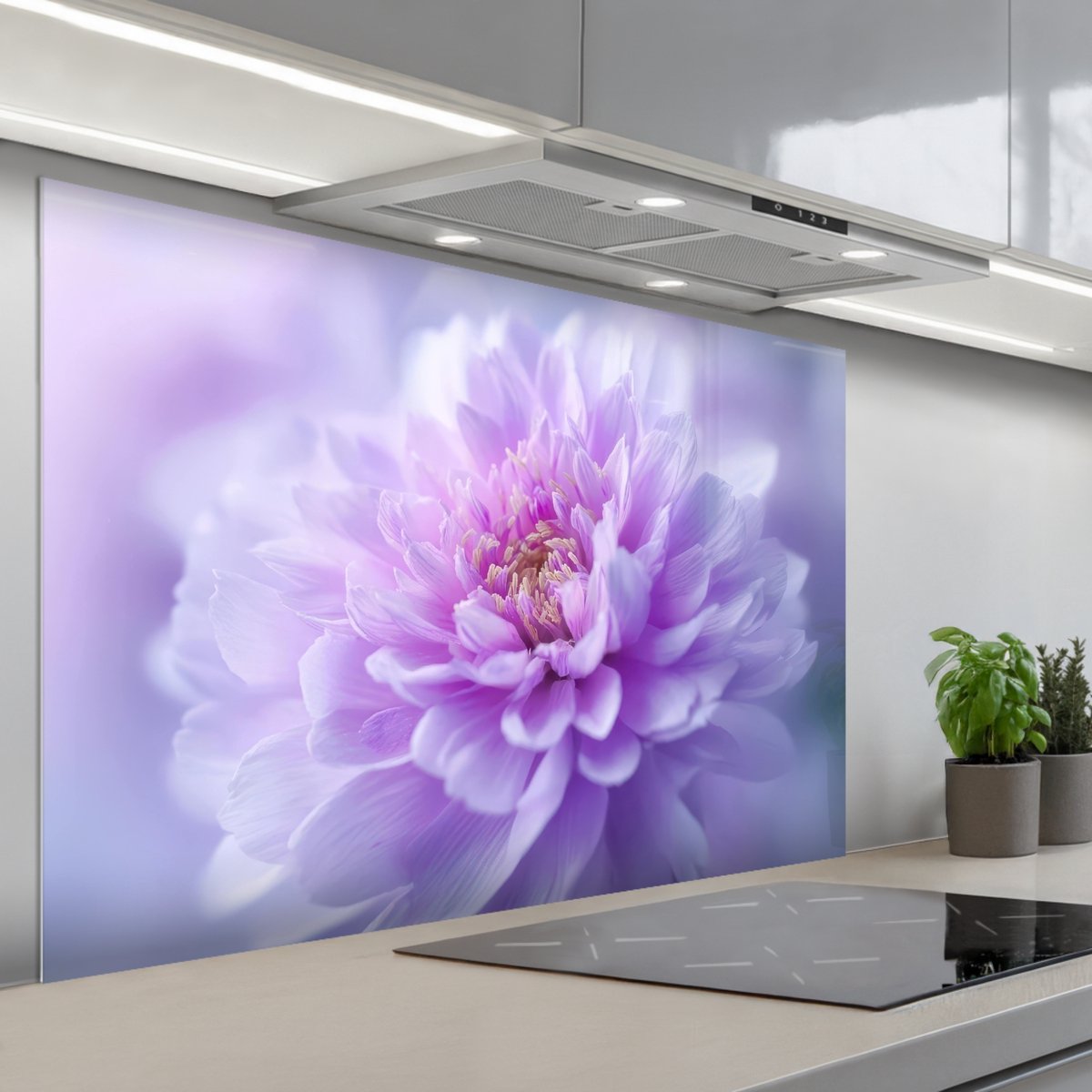 Spatscherm 120x80 cm - Zelfklevende achterwand Paars - Dahlia - Dromerig - Keuken muurbeschermer - Spatwand fornuis