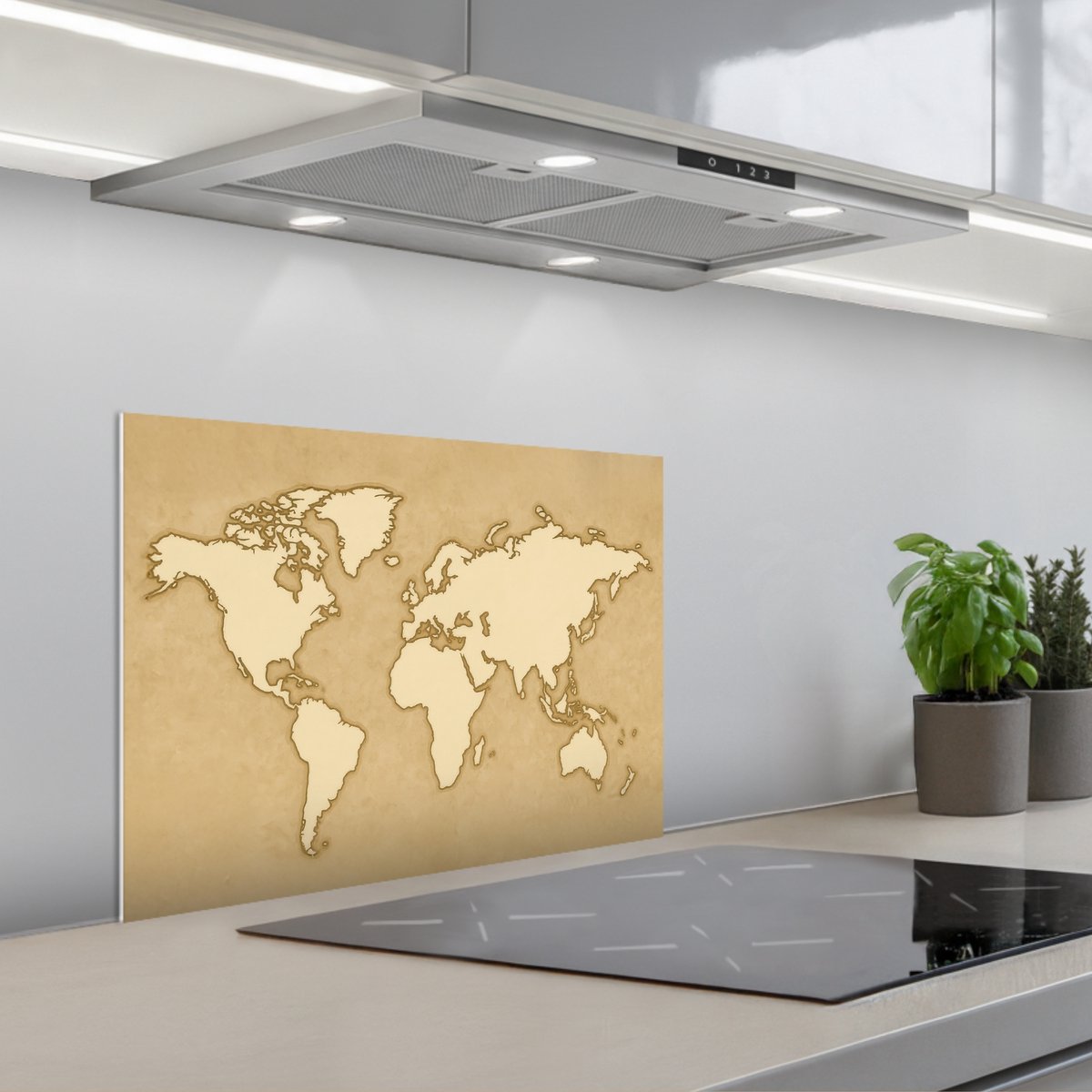 Spatscherm 60x45 cm - Zelfklevende achterwand Wereldkaart - reliëfeffect - klassiek - Keuken muurbeschermer - Spatwand fornuis