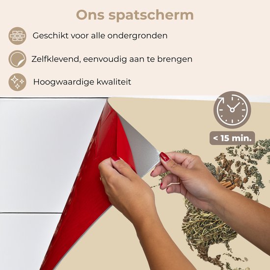 Spatscherm 90x45 cm - Zelfklevende achterwand Wereldkaart - Kruiden - Kleurrijk - Keuken muurbeschermer - Spatwand fornuis