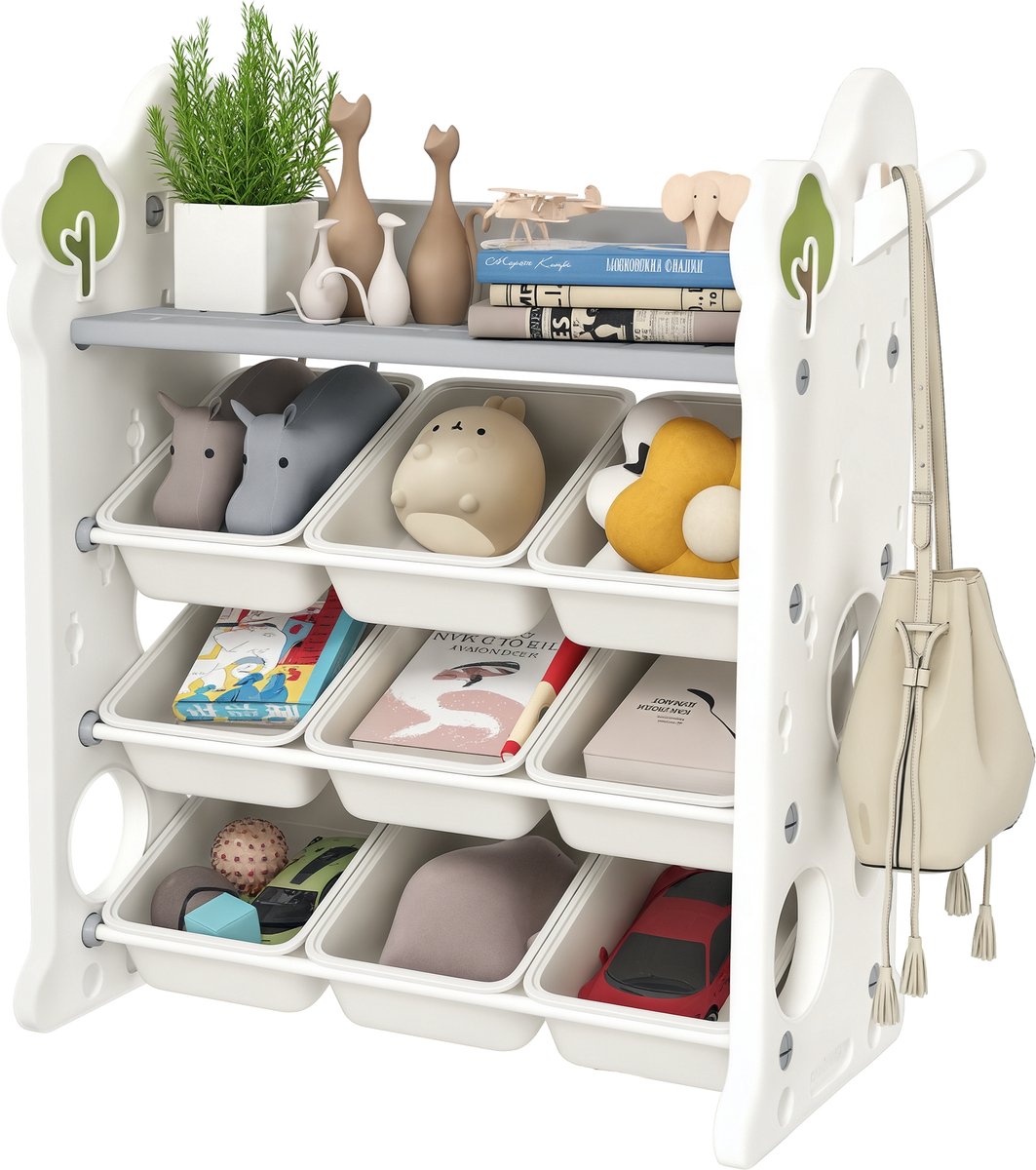 AIYAPLAY Opbergrek voor kinderen HDPE 77L x 42B x 94H cm Roomwit