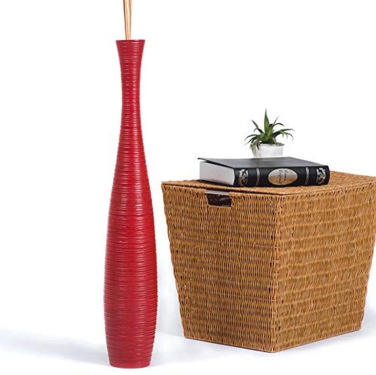 Grote Vloervaas van Hout - Decoratieve Bloemenhouder voor Nepplanten en Pampasgras, 65 cm