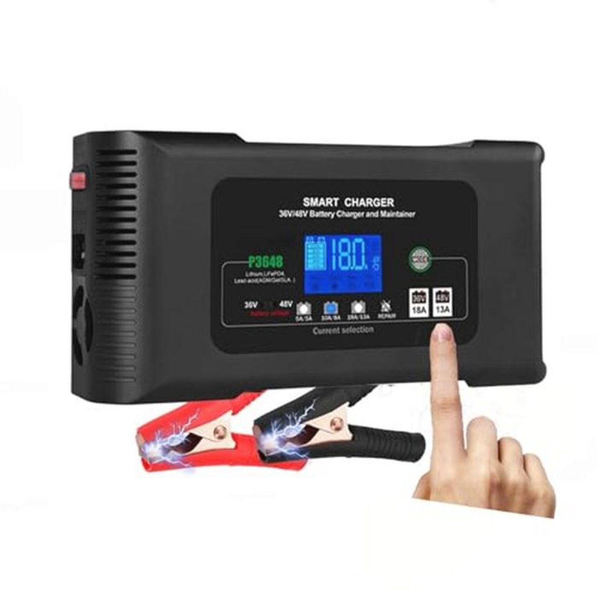 Intelligente acculader 36V/48V 18A voor LifePO4, AGM en loodzuur accu's - Onderhoudsapparaat met 4 modi en impulsreparatie