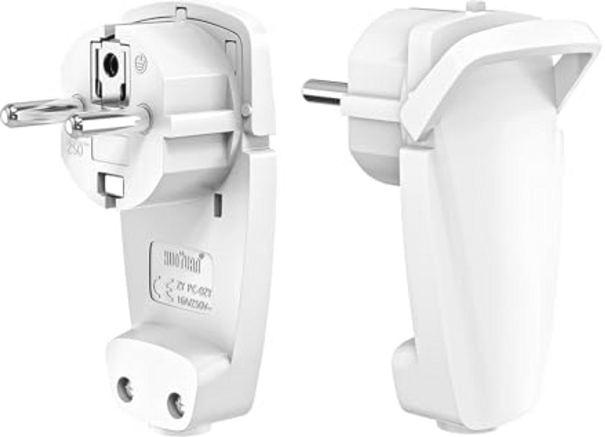 Hoekstekker Plat 2 Stuks - 250V Schuko Stekker voor Kabels tot 3 x 1,5 mm² - Wit