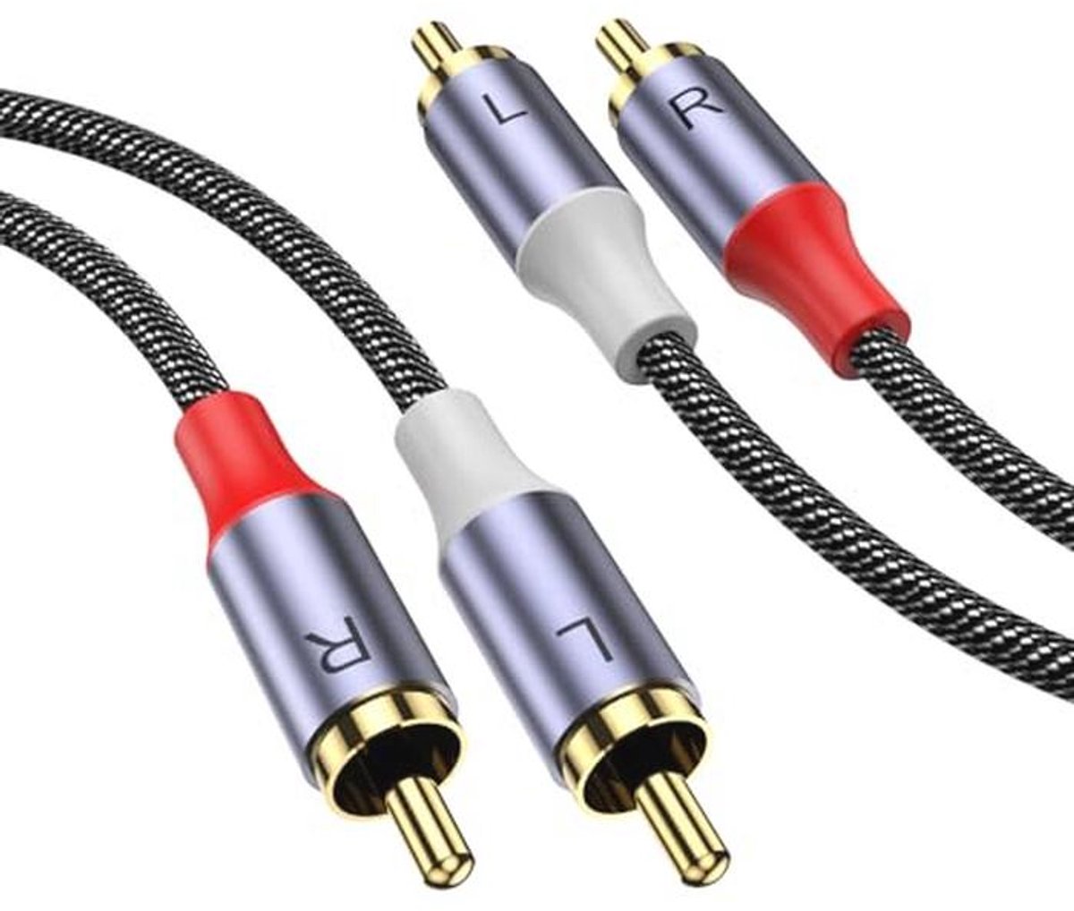 Stereo RCA Kabel - RCA Plug naar RCA Plug - 1M Gevlochten Nylon Audio Kabel voor Thuisbioscoop en Autoradio