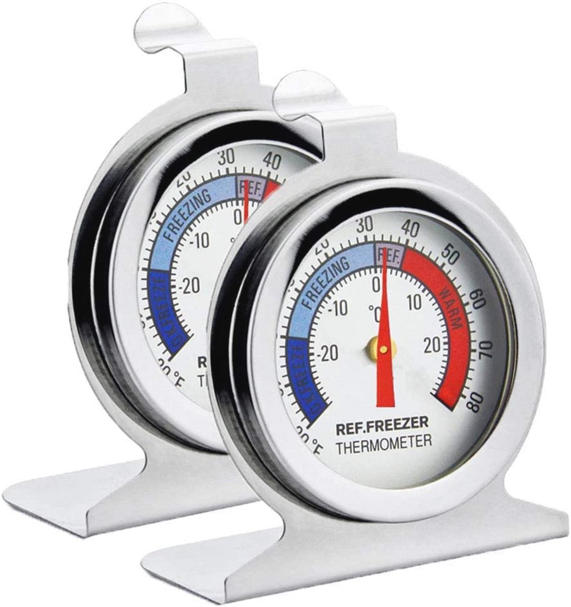 Roestvrijstalen koelkast en vriezer thermometer met grote wijzerplaat – 2 stuks