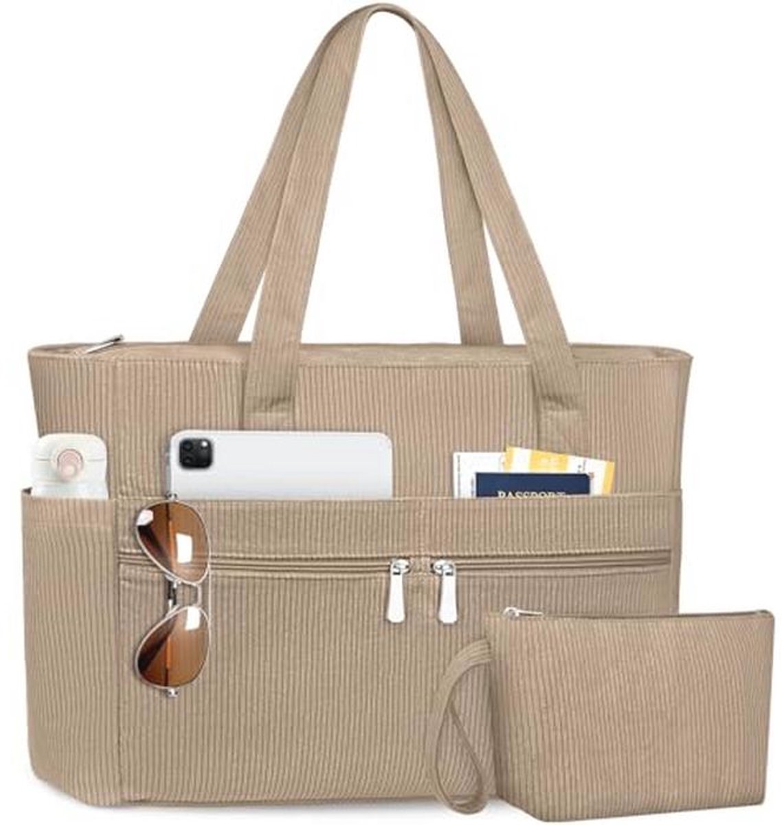 Draagtas voor vrouwen met grote capaciteit - Corduroy schoudertas voor college, school, werk, reizen en winkelen