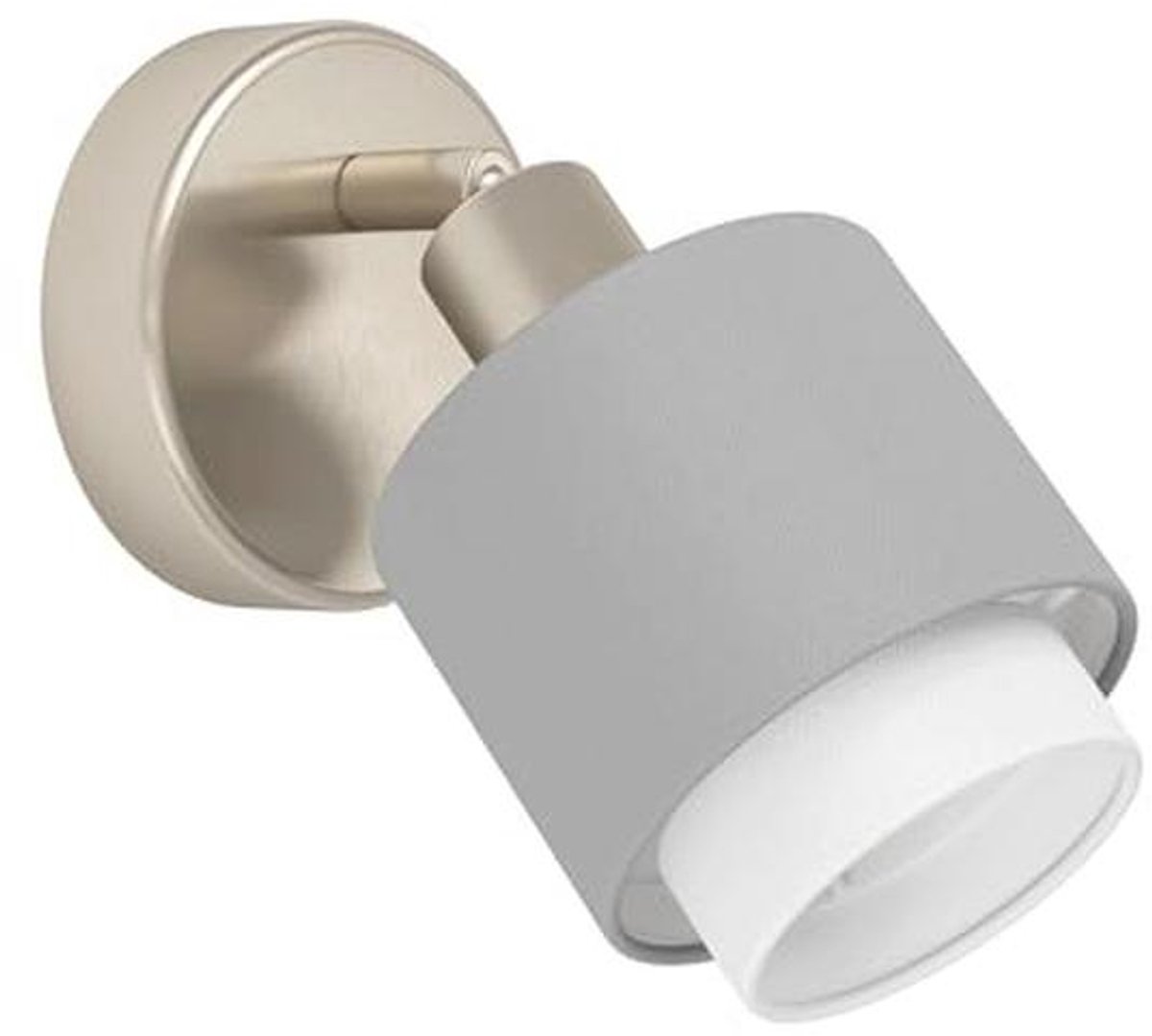 Wandlamp met zwenkbare spot van textiel in zilver en grijs voor woonkamer en slaapkamer